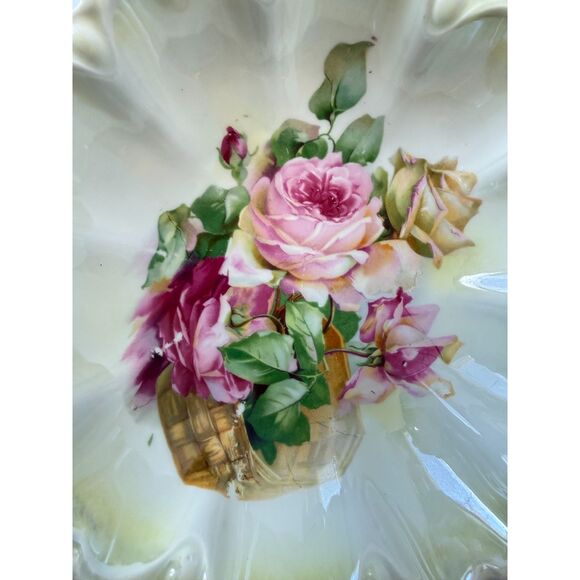 Antique 1900s JPV Germany Rose Bowl – Bavarian Porcelain Scalloped Dish - Picture 2 of 7